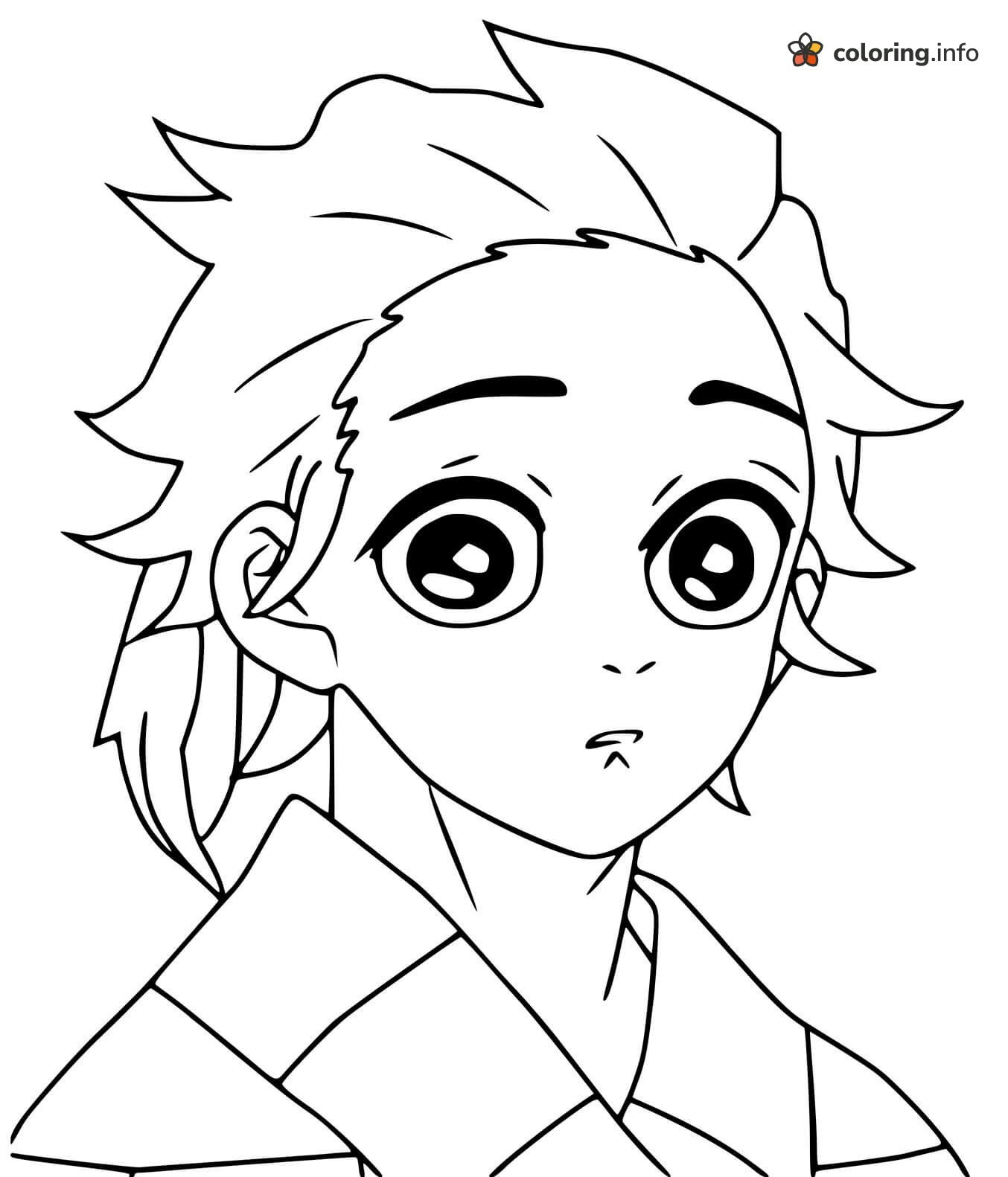 Wide-Eyed Tanjiro Kamado Portrait from Demon Slayer coloring page Wide-Eyed Tanjiro Kamado Portrait from Demon Slayer coloring page