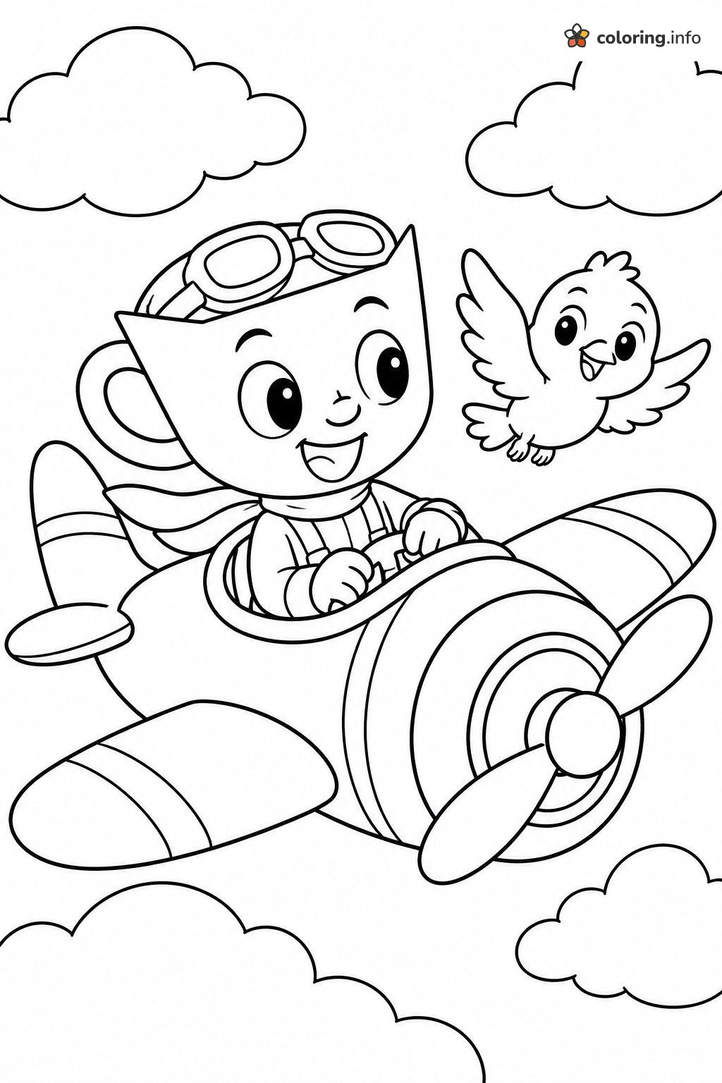 Cuphead Style Pilot Soaring in a Propeller Plane coloring page Cuphead Style Pilot Soaring in a Propeller Plane coloring page