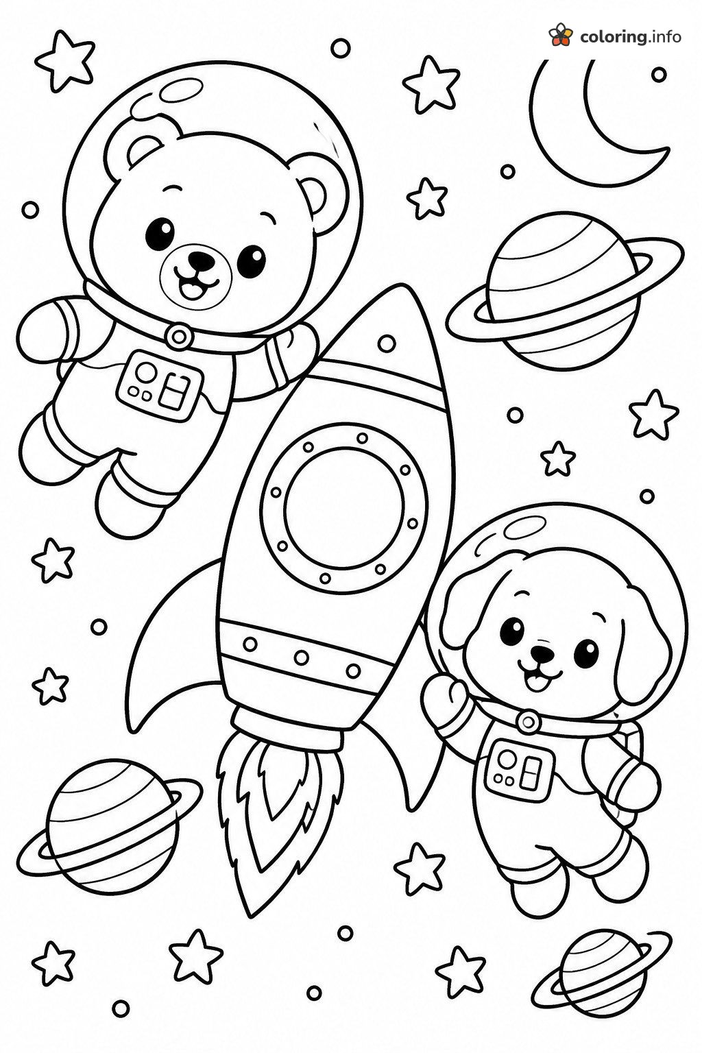 Astronaut Teddy and Puppy Next to a Rocket, Disney Tsum Tsum Space Page coloring page Astronaut Teddy and Puppy Next to a Rocket, Disney Tsum Tsum Space Page coloring page