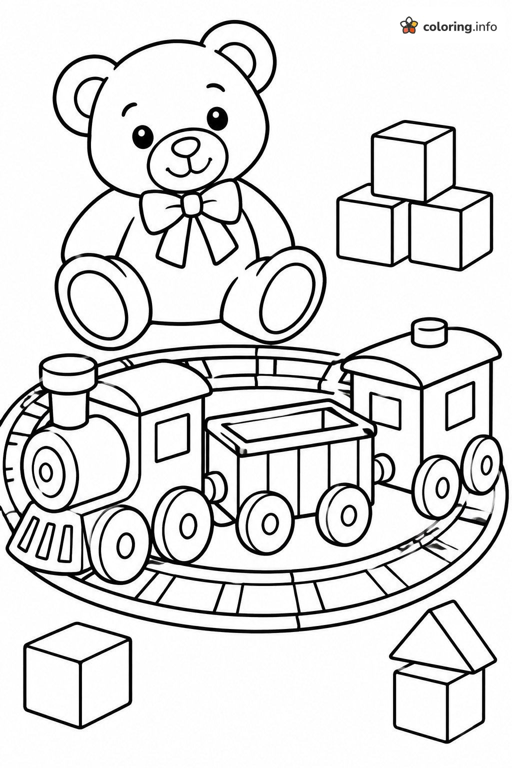 Teddy Bear Watching a Toy Train Go Around the Track coloring page Teddy Bear Watching a Toy Train Go Around the Track coloring page