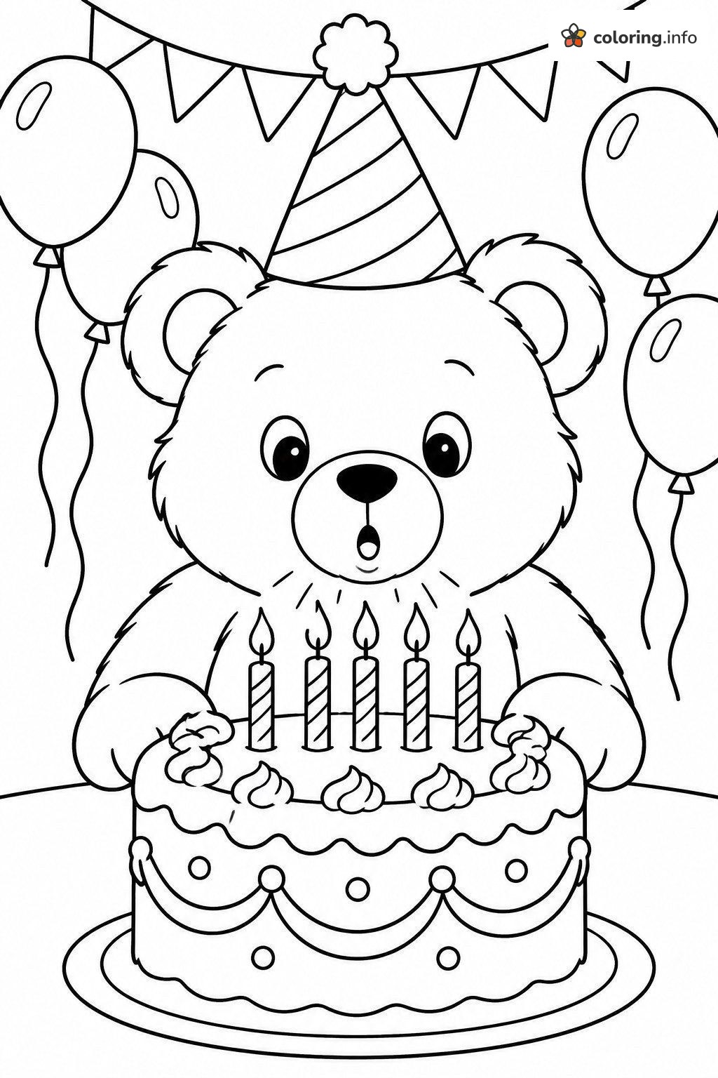 Teddy Bear Birthday Cake Candle Blowout coloring page Teddy Bear Birthday Cake Candle Blowout coloring page