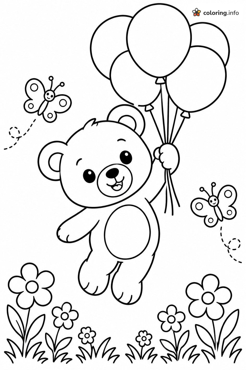 Floating Teddy Bear Gripping a Bunch of Balloons coloring page Floating Teddy Bear Gripping a Bunch of Balloons coloring page