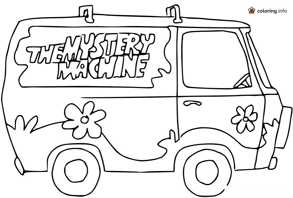 Mystery Machine Van with Flowers, a Scooby-Doo Side View coloring page Mystery Machine Van with Flowers, a Scooby-Doo Side View coloring page