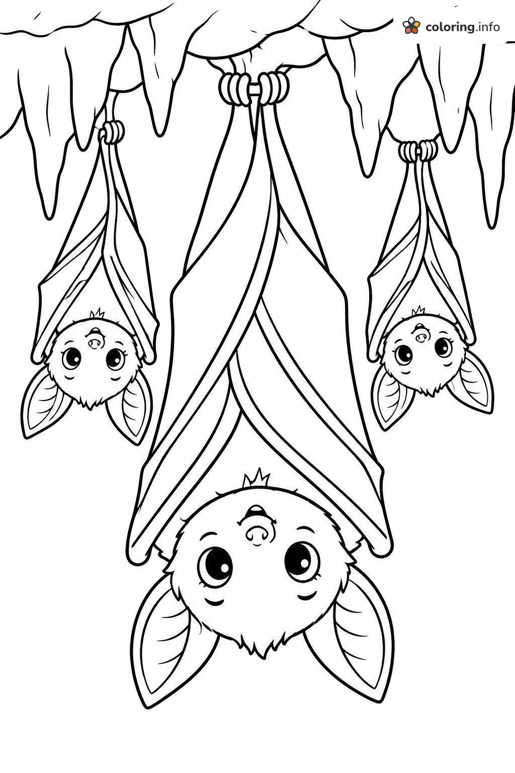 Trio of Bats Hanging in a Cave coloring page Trio of Bats Hanging in a Cave coloring page