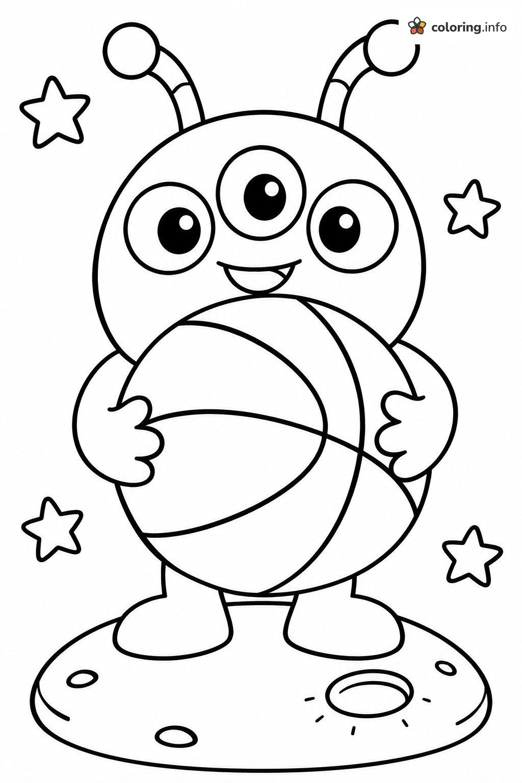 Little Three-Eyed Alien With a Beach Ball, Space Jam Moon Page coloring sheet Little Three-Eyed Alien With a Beach Ball, Space Jam Moon Page coloring sheet