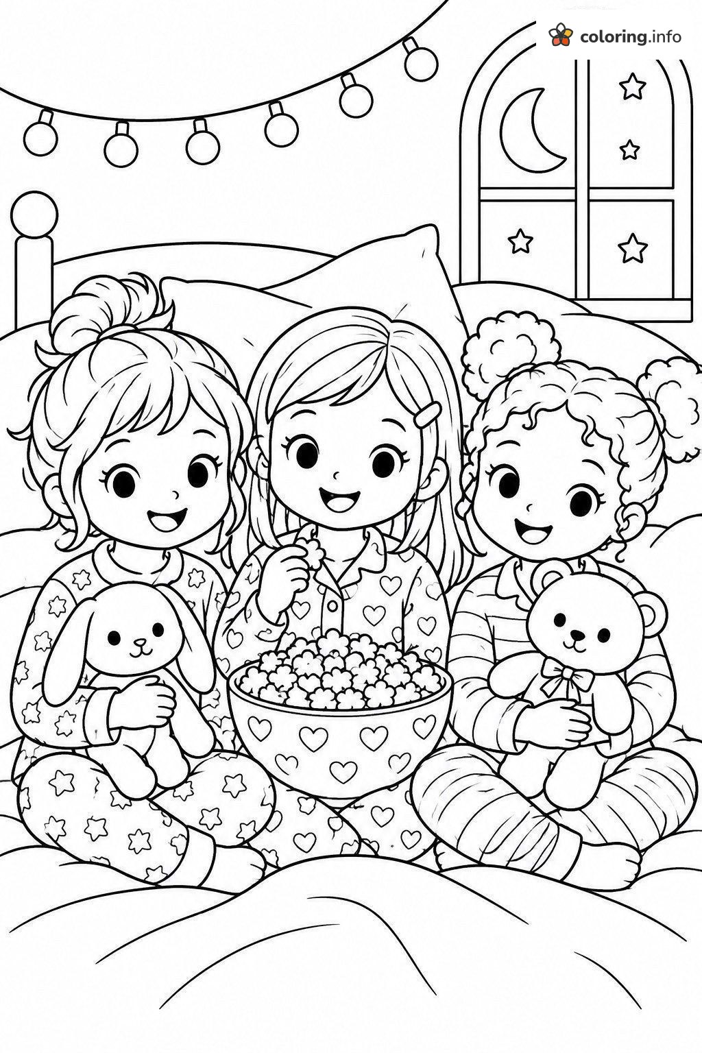 Pajama Sleepover with Popcorn, L.O.L. Surprise! Dolls Coloring Sheet Pajama Sleepover with Popcorn, L.O.L. Surprise! Dolls Coloring Sheet