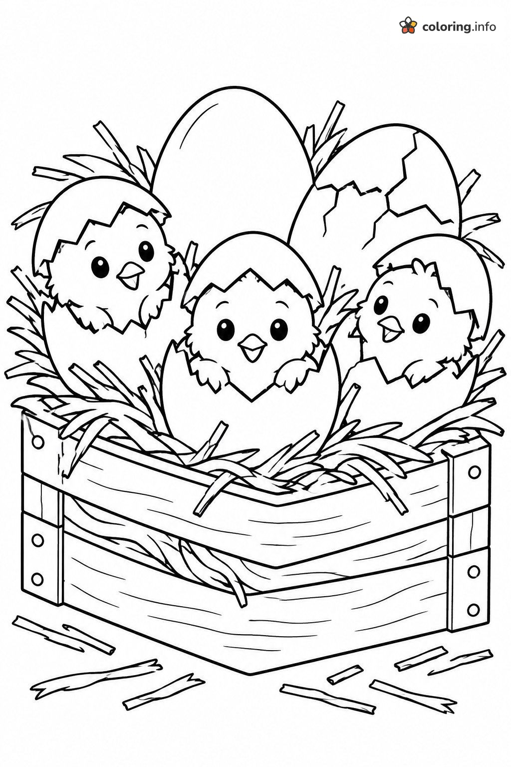 Hatching Baby Chicks in a Wooden Crate coloring sheet Hatching Baby Chicks in a Wooden Crate coloring sheet