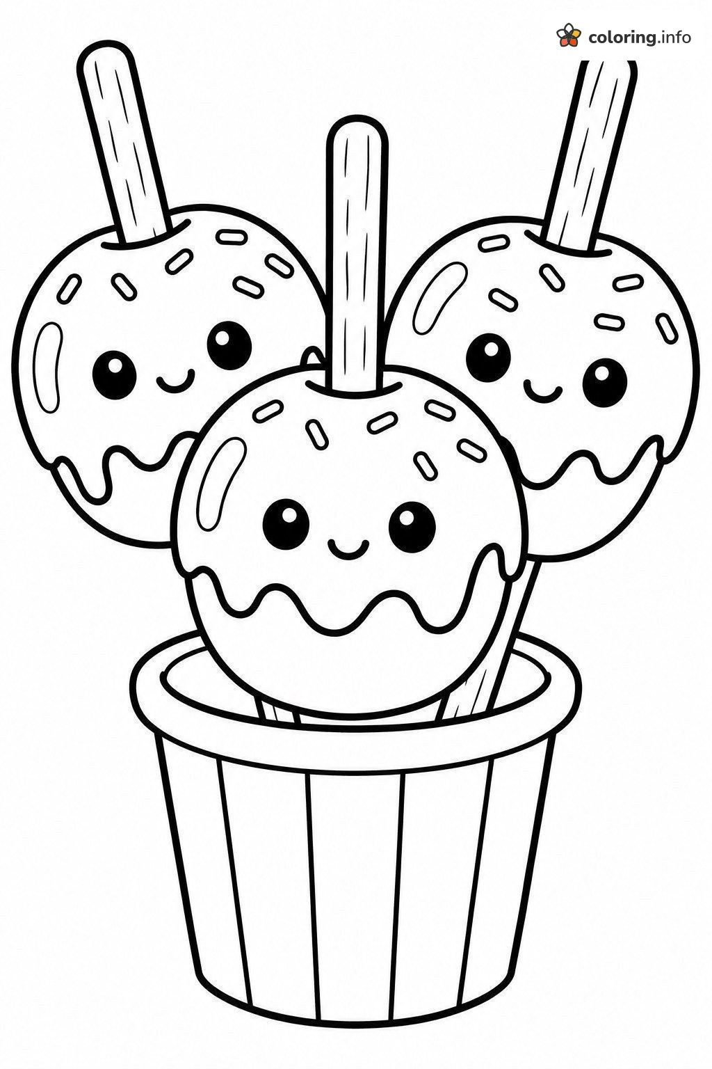 Kawaii Candy Apples in a Striped Cup coloring sheet Kawaii Candy Apples in a Striped Cup coloring sheet