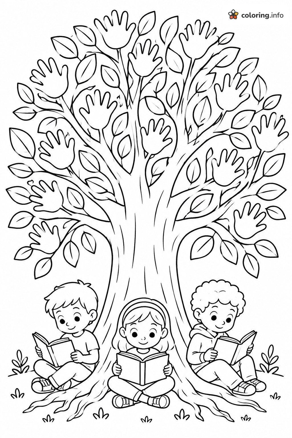Reading Under the Handprint Tree (Martin Luther King Jr. Day) coloring page Reading Under the Handprint Tree (Martin Luther King Jr. Day) coloring page