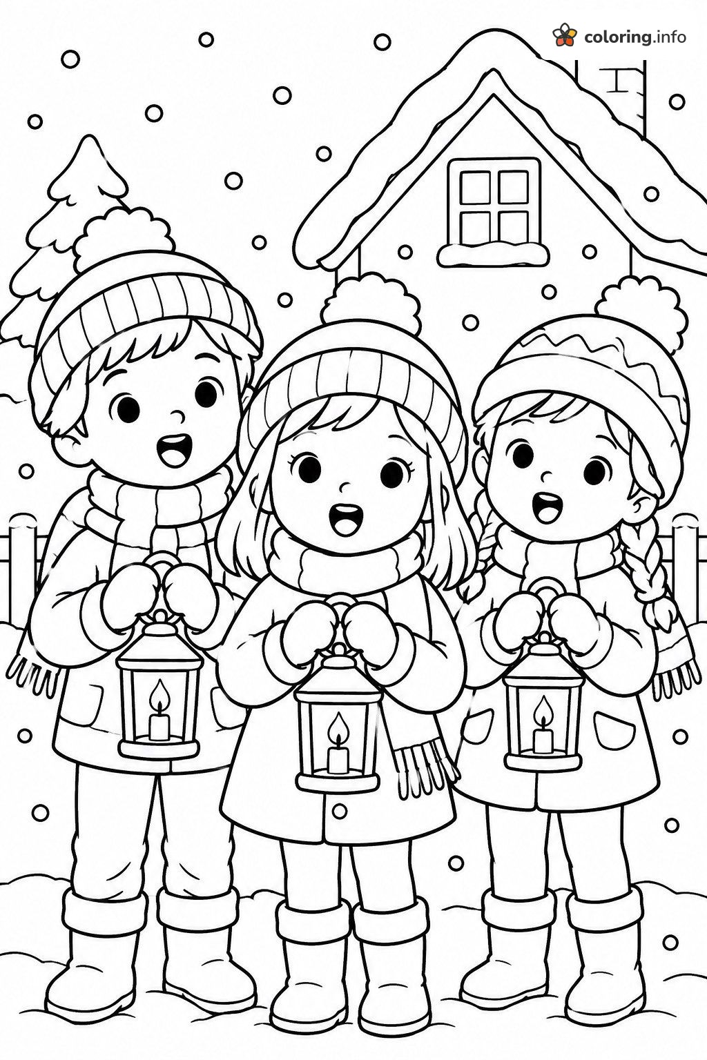 Christmas Carolers With Lanterns in the Snow coloring page Christmas Carolers With Lanterns in the Snow coloring page