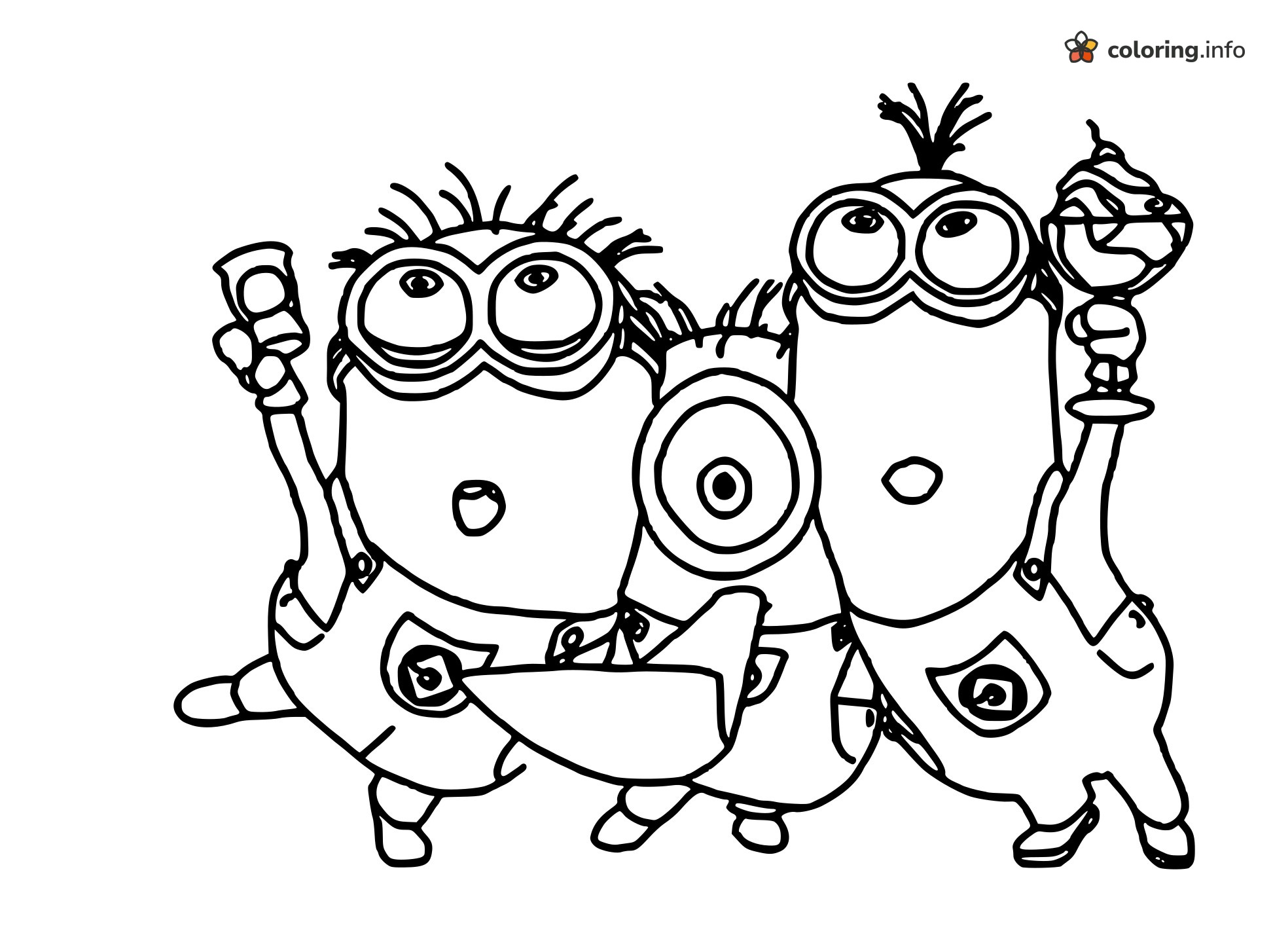 Party Time for Three Cheering Minions coloring page Party Time for Three Cheering Minions coloring page