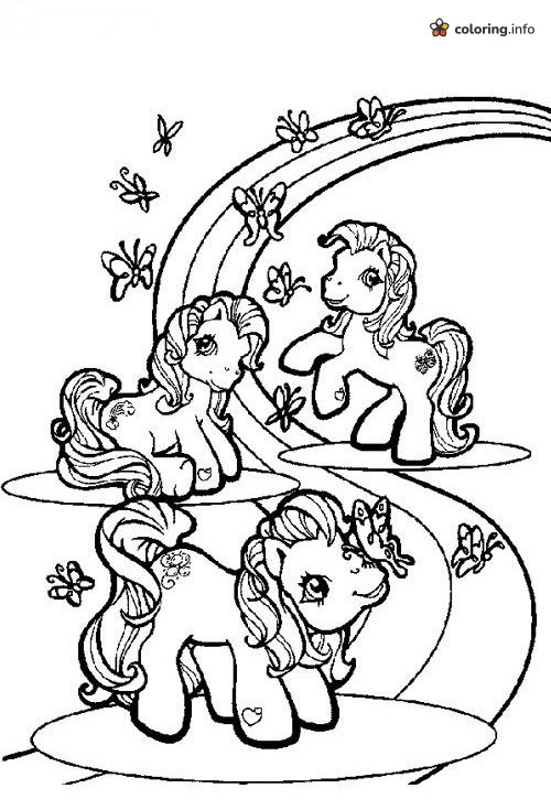 Butterflies and a Rainbow With Three My Little Pony Friends coloring page Butterflies and a Rainbow With Three My Little Pony Friends coloring page