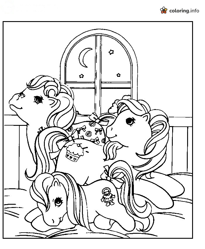 Three My Little Pony Friends Snuggled Under a Moonlit Window coloring sheet Three My Little Pony Friends Snuggled Under a Moonlit Window coloring sheet