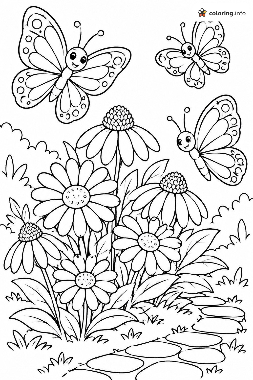 Butterflies Fluttering Over a Flower Garden coloring page Butterflies Fluttering Over a Flower Garden coloring page