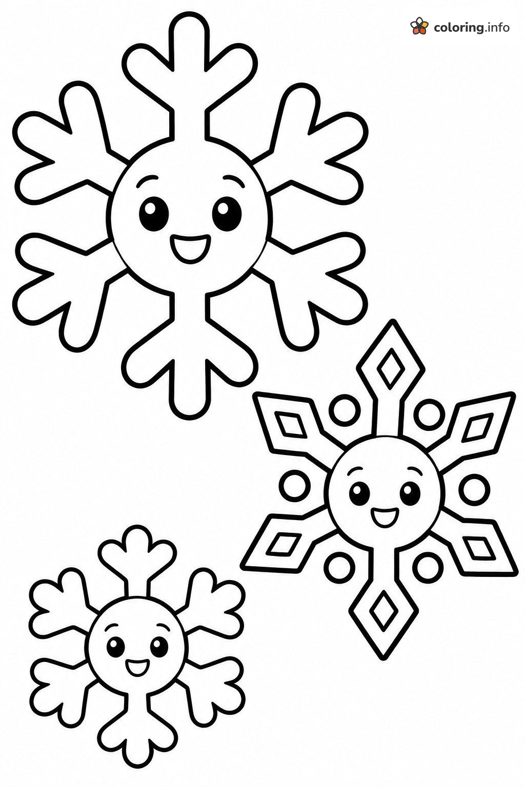 Three Little Snowflakes with Happy Faces coloring page Three Little Snowflakes with Happy Faces coloring page