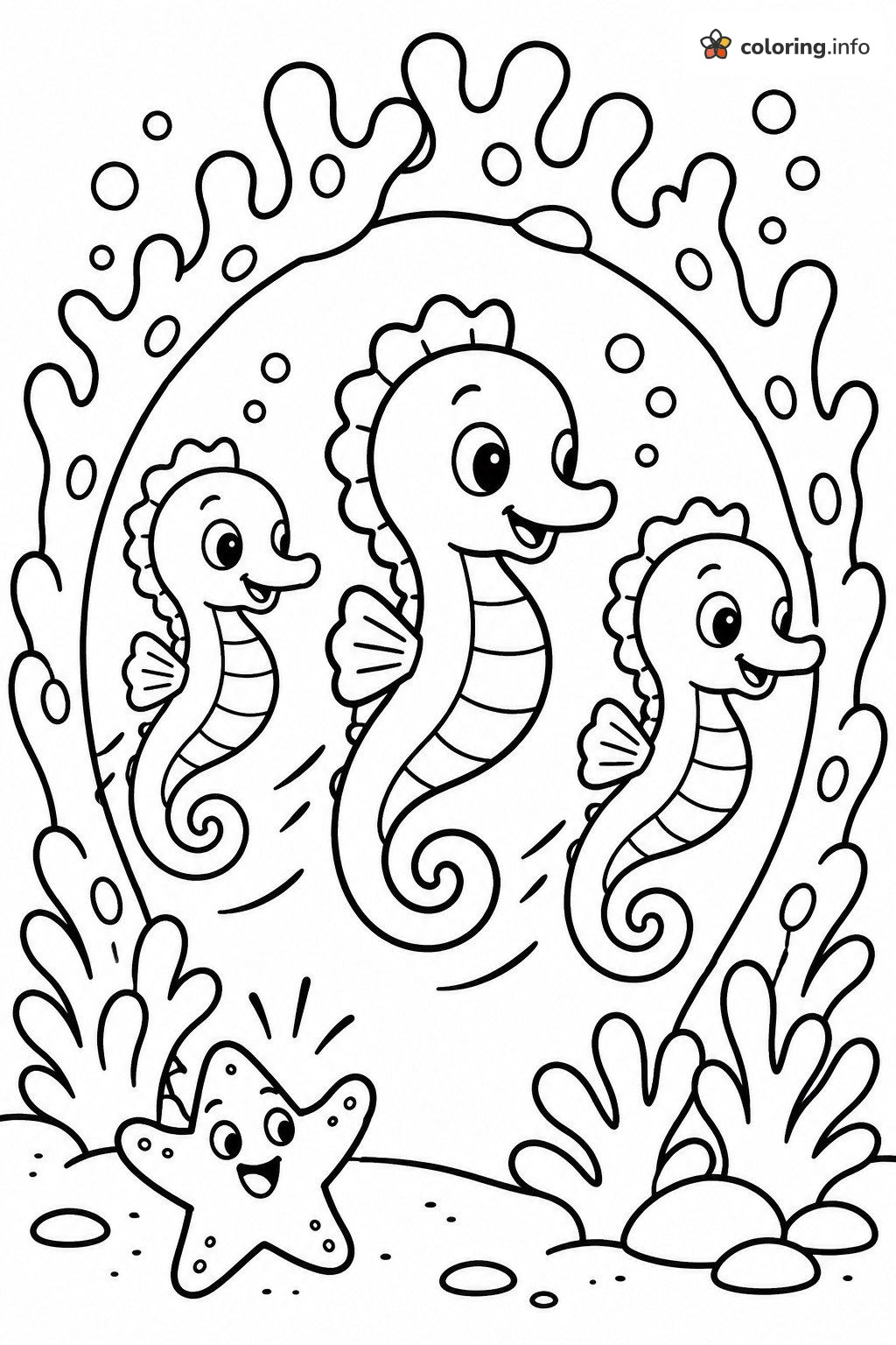 Seahorse Trio in a Seaweed Frame, Octonauts Coloring Seahorse Trio in a Seaweed Frame, Octonauts Coloring