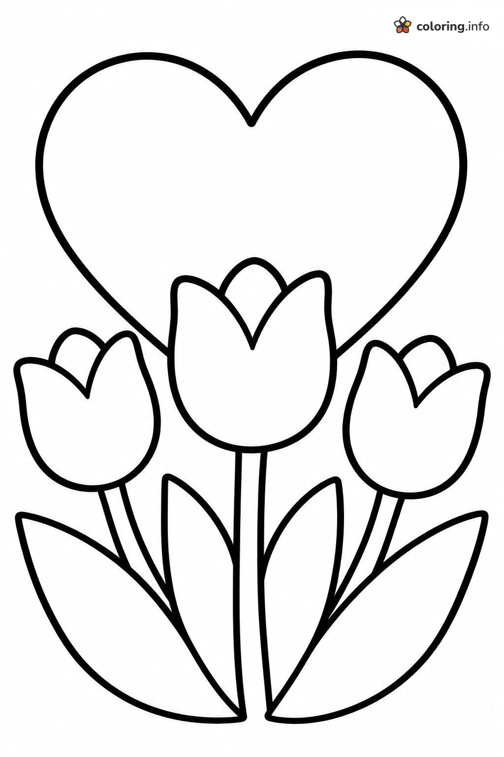 Tulips and a Big Heart for Valentine's Day coloring page Tulips and a Big Heart for Valentine's Day coloring page