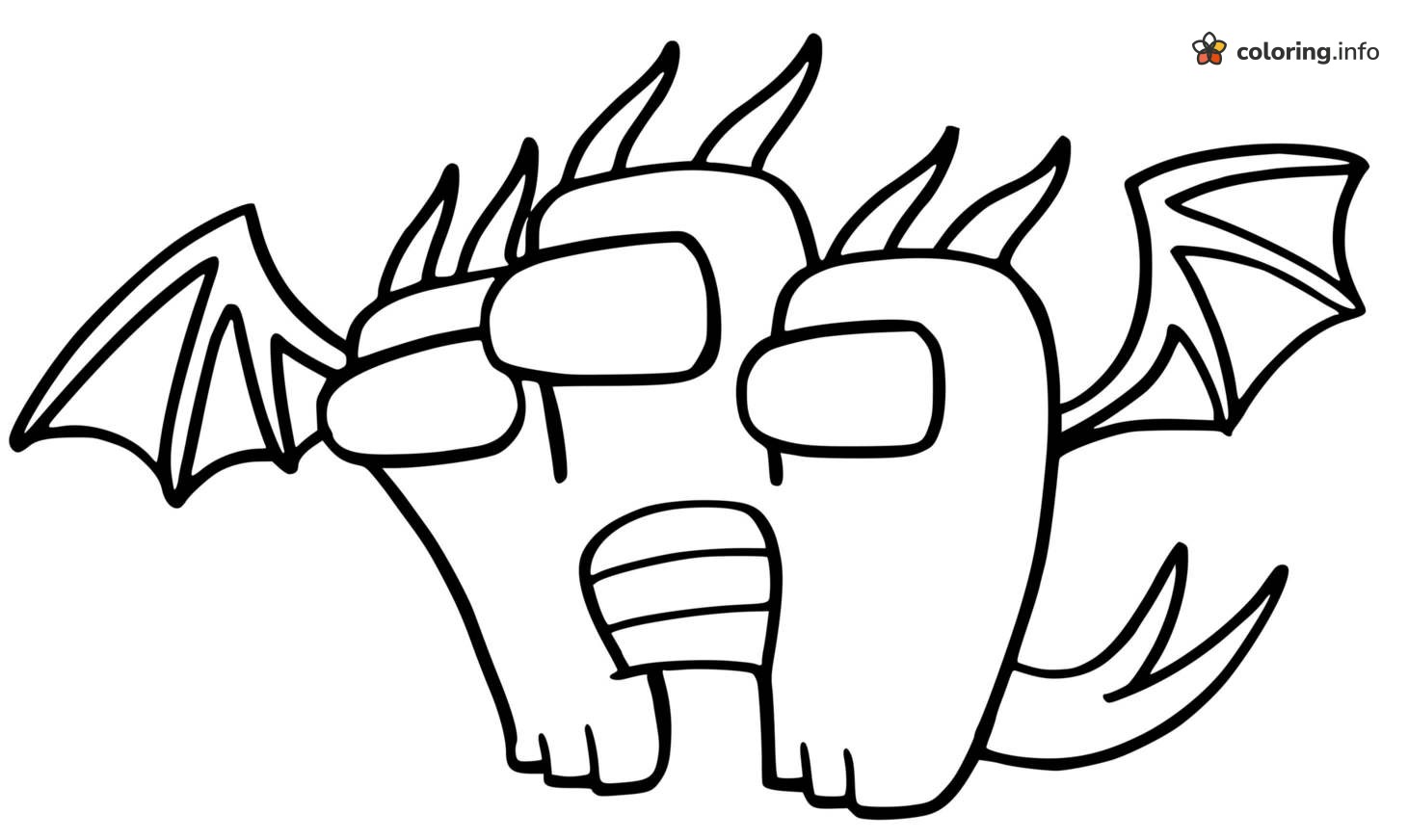 Winged Dragon With Three Visors From Among Us printable coloring page Winged Dragon With Three Visors From Among Us printable coloring page