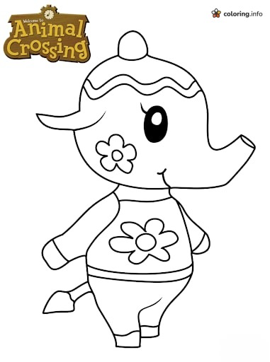 Tia the Elephant in Her Flower Sweater, Animal Crossing Coloring Sheet Tia the Elephant in Her Flower Sweater, Animal Crossing Coloring Sheet