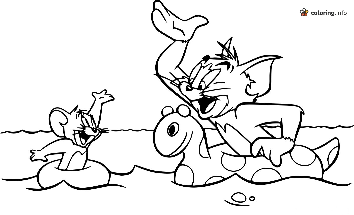 Pool Ring Float With Tom and Jerry coloring page Pool Ring Float With Tom and Jerry coloring page