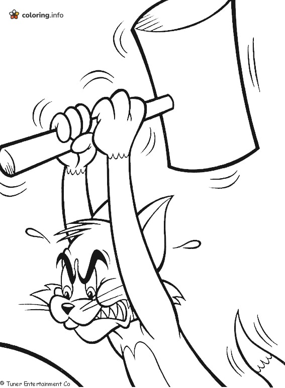 Swinging a Big Axe Overhead: Tom and Jerry coloring page Swinging a Big Axe Overhead: Tom and Jerry coloring page
