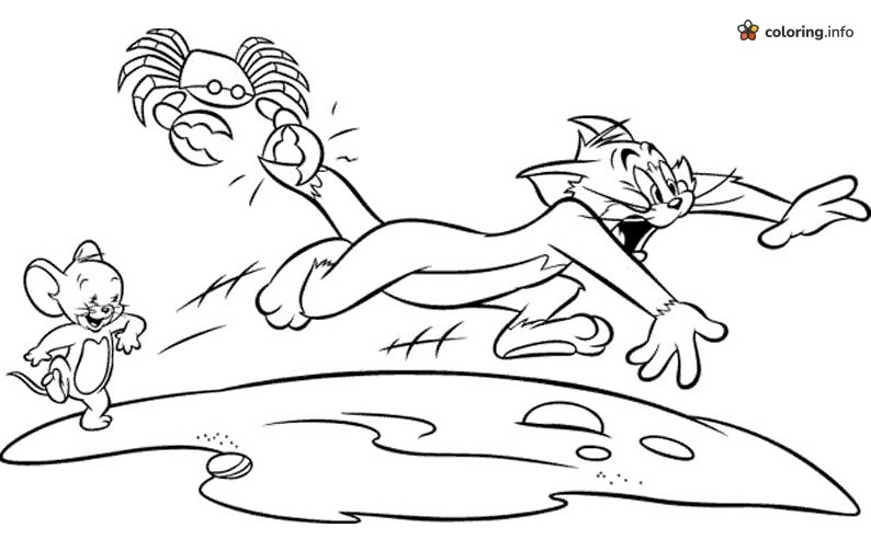 Crab on Tom's Foot at the Beach, Tom and Jerry Fun coloring page Crab on Tom's Foot at the Beach, Tom and Jerry Fun coloring page