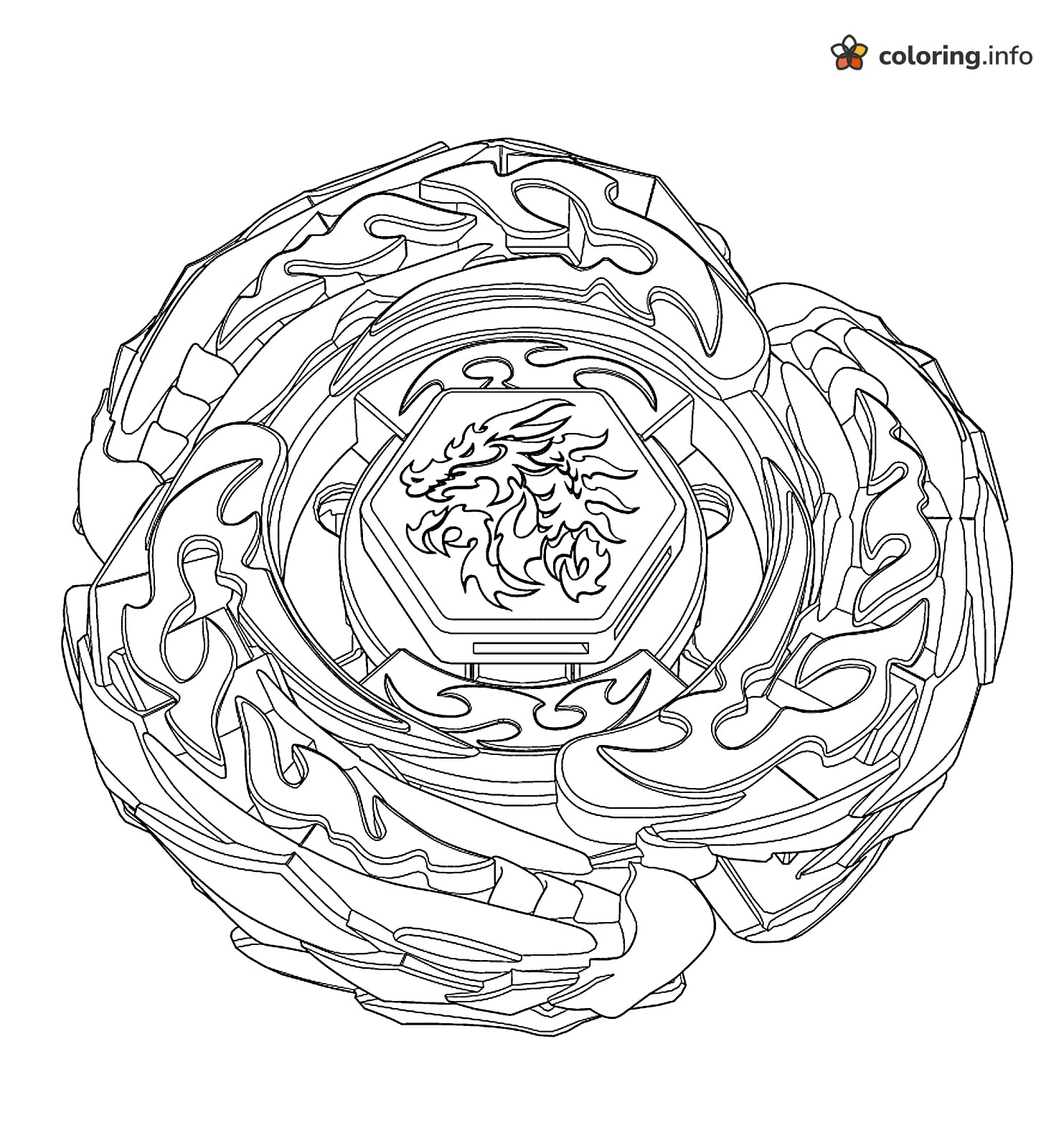 Three-Blade Flame Beyblade Top, Dragon Center coloring page Three-Blade Flame Beyblade Top, Dragon Center coloring page