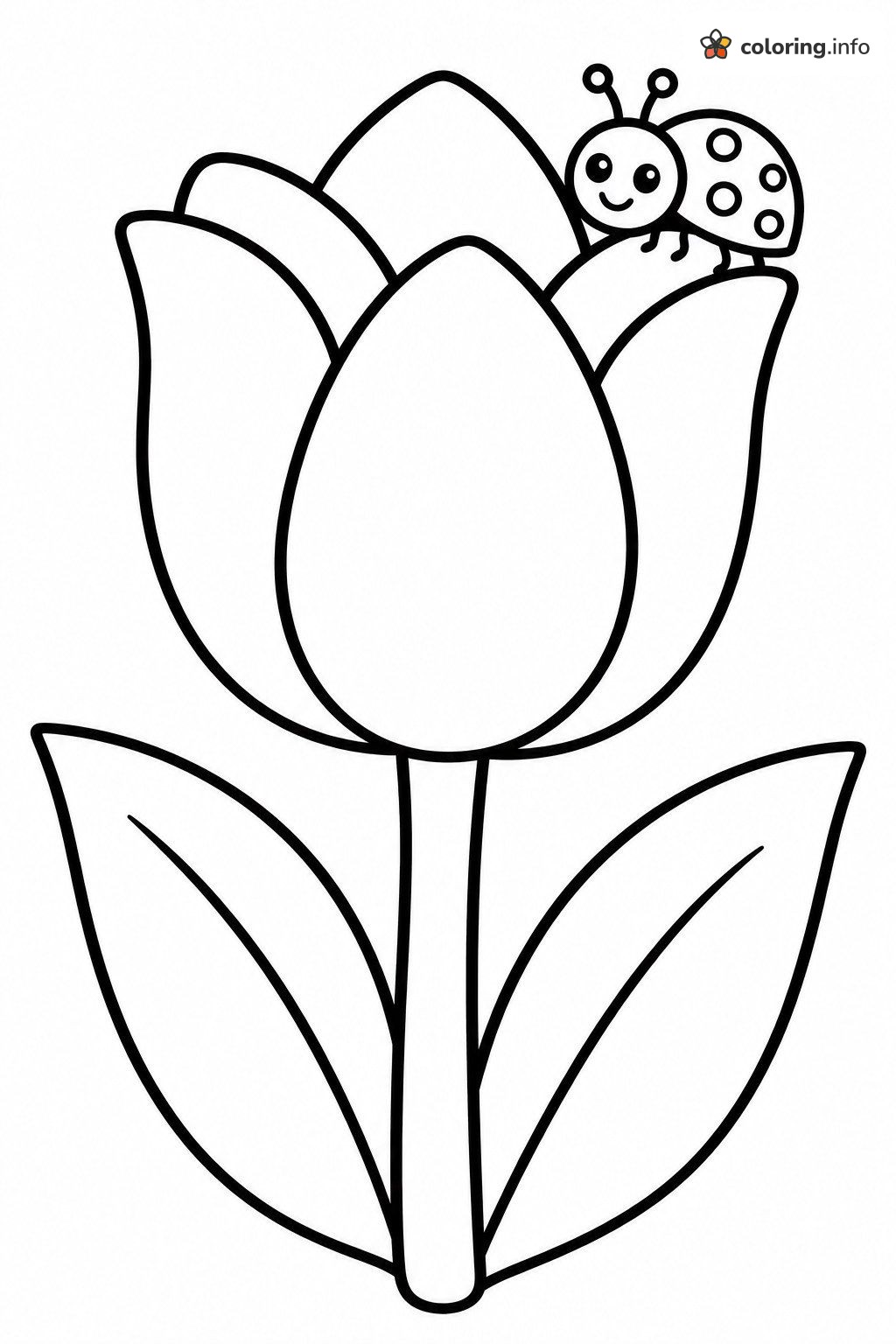 Little Ladybug Peeking Over a Spring Tulip coloring page Little Ladybug Peeking Over a Spring Tulip coloring page