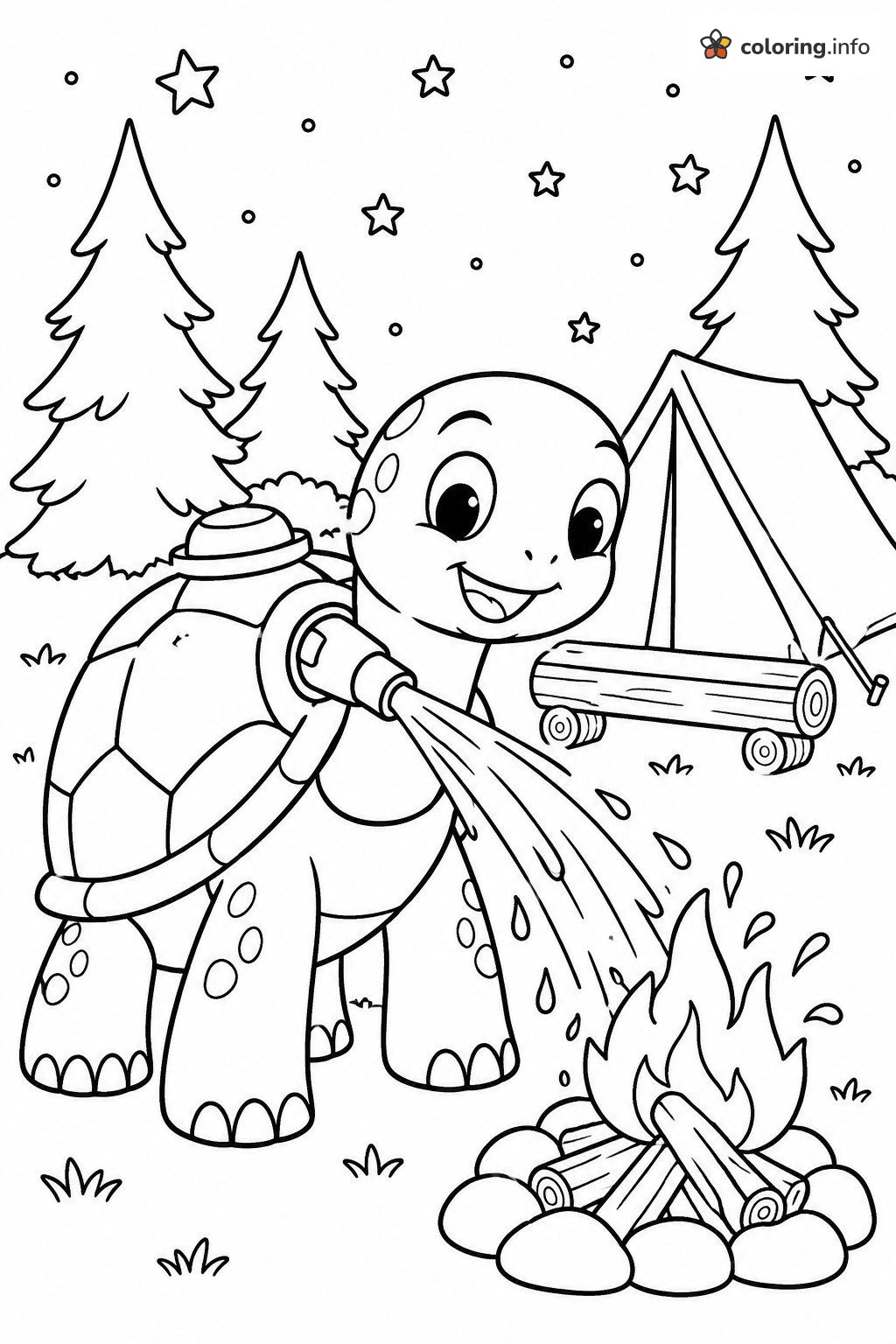 Campfire Rescue by a Blastoise Turtle With a Hose coloring page Campfire Rescue by a Blastoise Turtle With a Hose coloring page