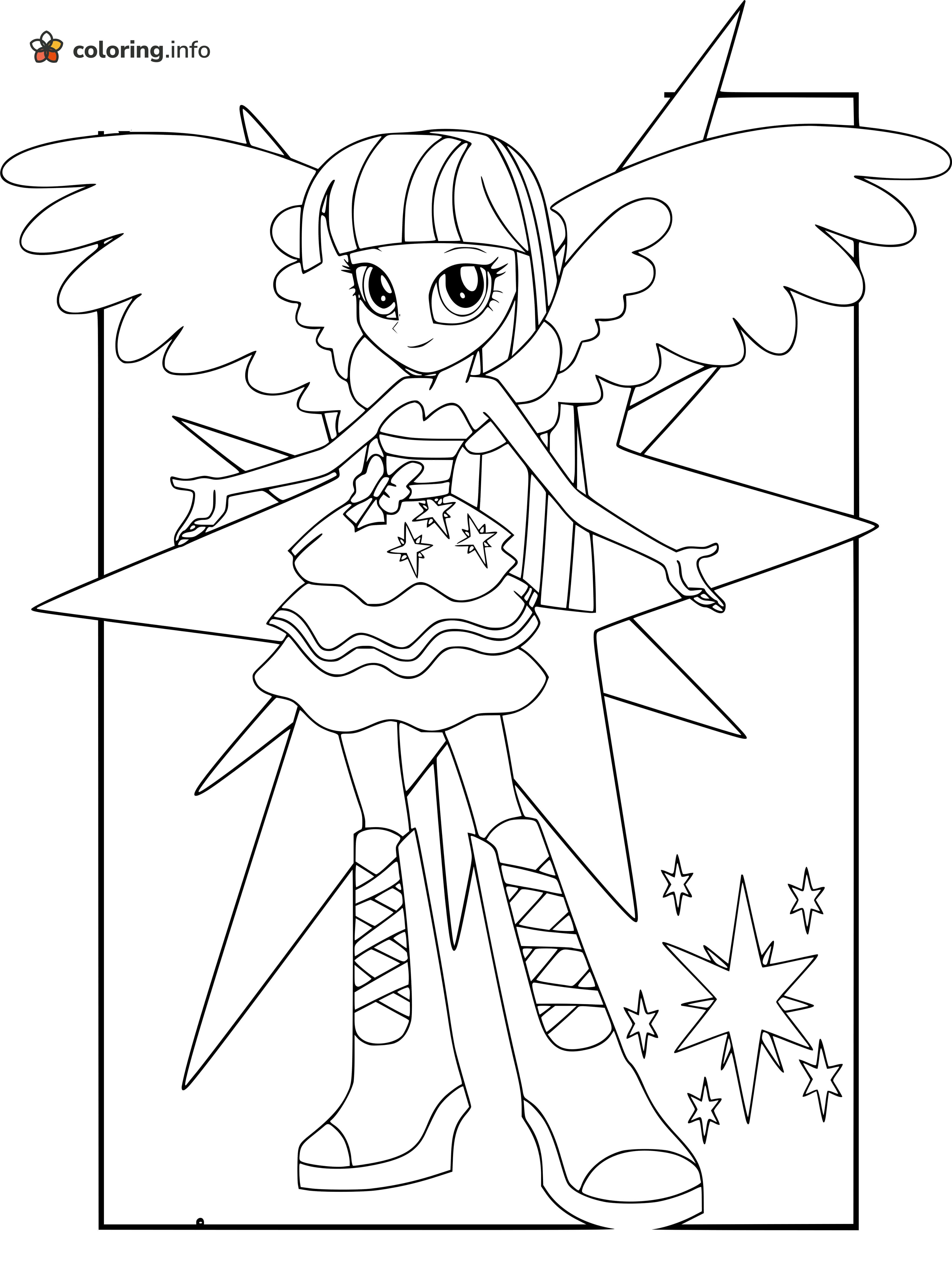 Equestria Girls Twilight Sparkle With Wings and Star Burst coloring sheet Equestria Girls Twilight Sparkle With Wings and Star Burst coloring sheet