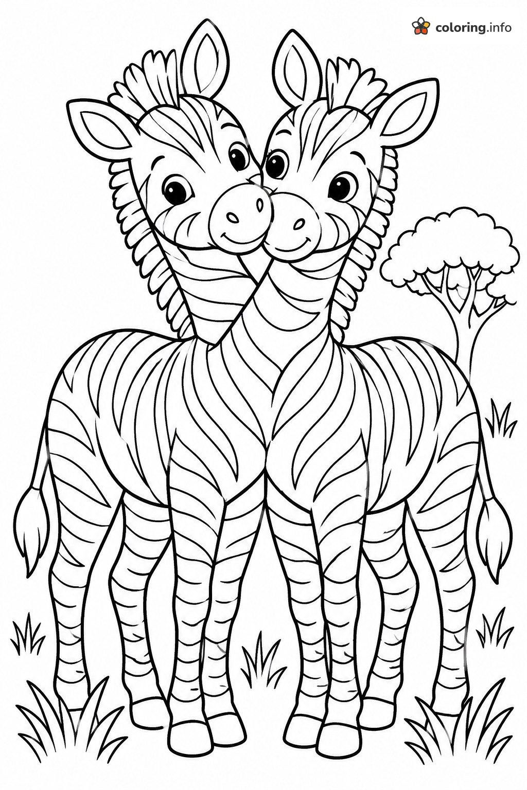 Two Baby Zebras Cheek to Cheek coloring page Two Baby Zebras Cheek to Cheek coloring page