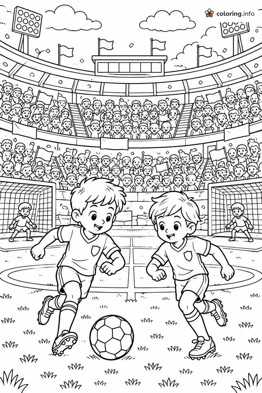 Stadium Soccer Race for the Ball coloring page Stadium Soccer Race for the Ball coloring page
