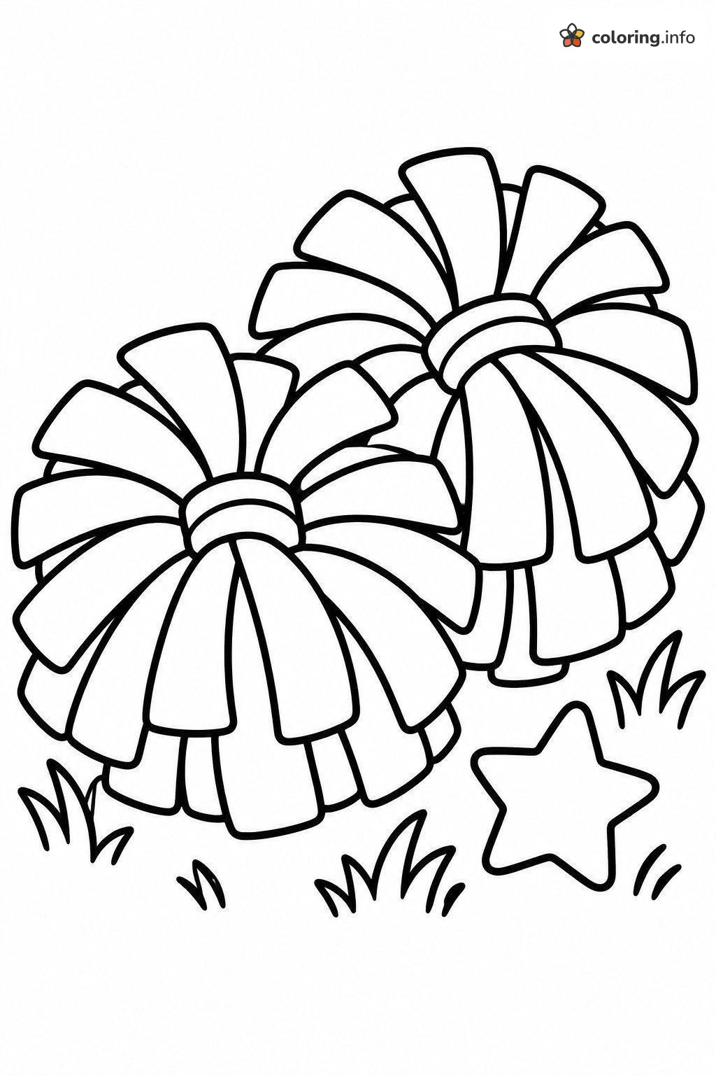 Pair of Pom-Poms for Cheerleading With a Star and Grass coloring page Pair of Pom-Poms for Cheerleading With a Star and Grass coloring page