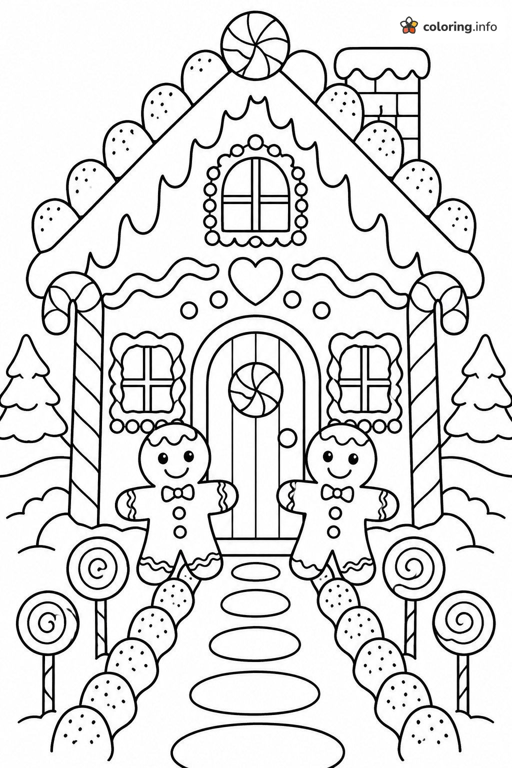 Gingerbread Men Greeting You at a Christmas Candy House coloring page Gingerbread Men Greeting You at a Christmas Candy House coloring page