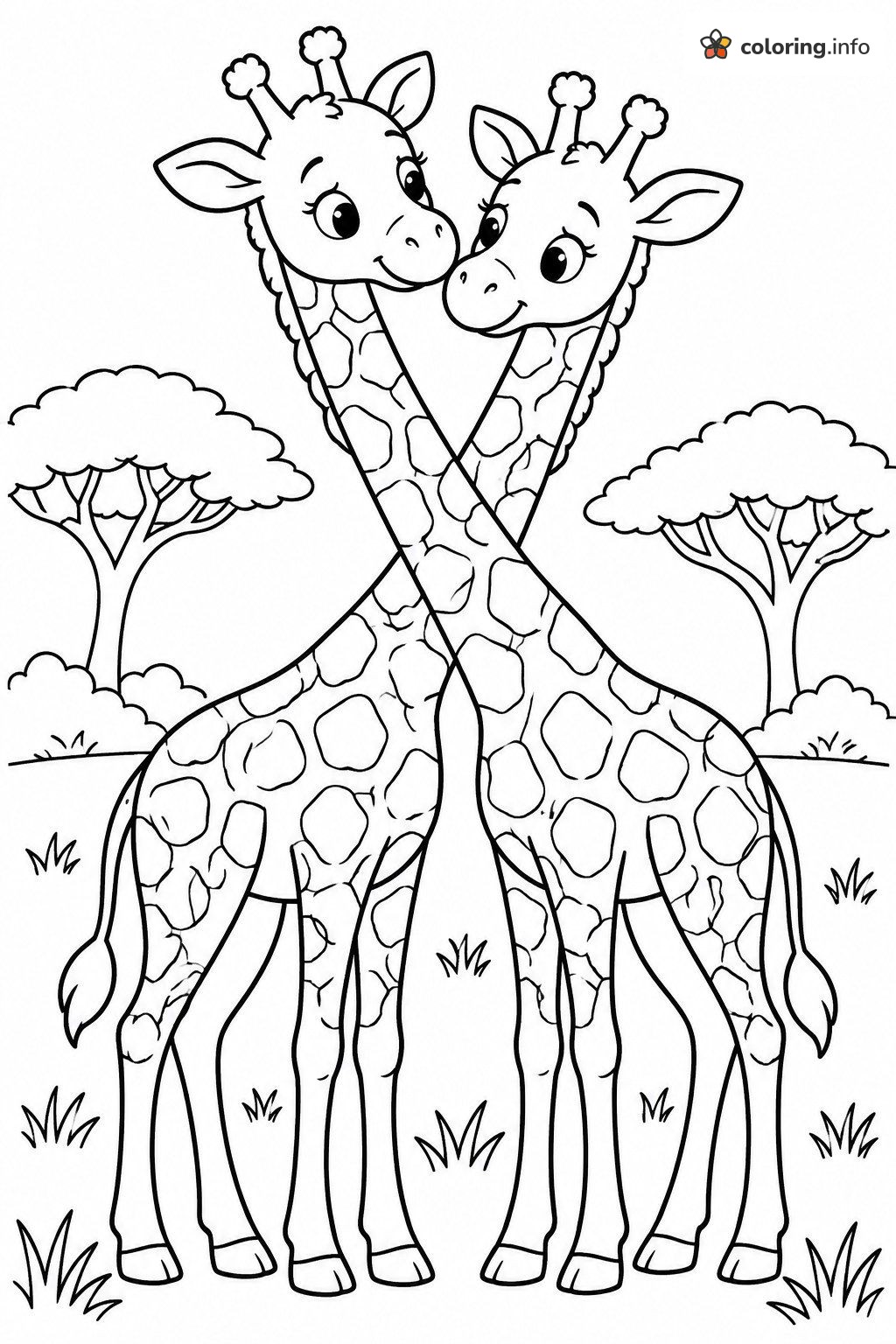 Crisscross Necks: Two Giraffes Side by Side coloring page Crisscross Necks: Two Giraffes Side by Side coloring page