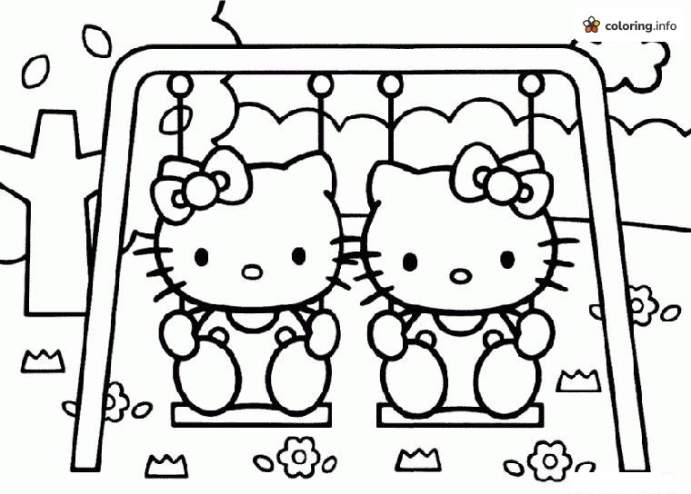 Two Hello Kitty Characters Swinging Side by Side in the Park coloring page Two Hello Kitty Characters Swinging Side by Side in the Park coloring page