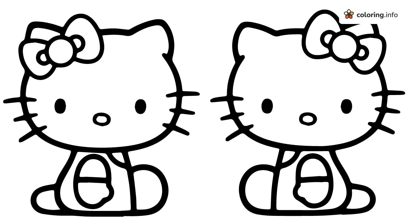 Side-by-Side Hello Kitty Twins with Bows coloring page Side-by-Side Hello Kitty Twins with Bows coloring page