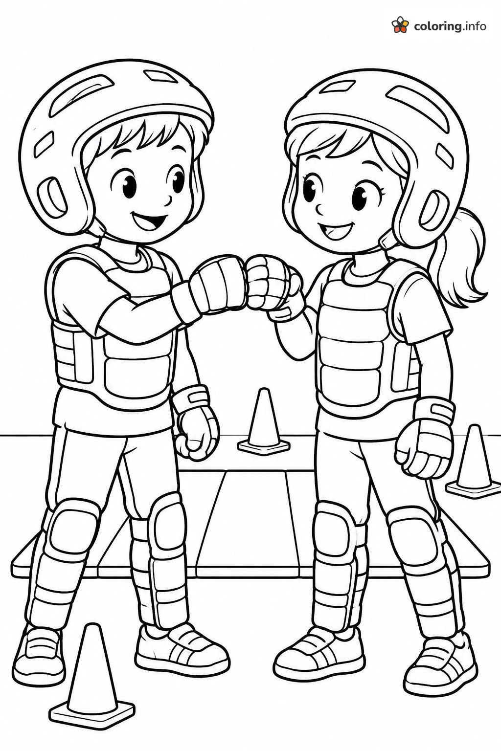 Fist Bump Sportsmanship in Martial Arts Protective Gear coloring page Fist Bump Sportsmanship in Martial Arts Protective Gear coloring page