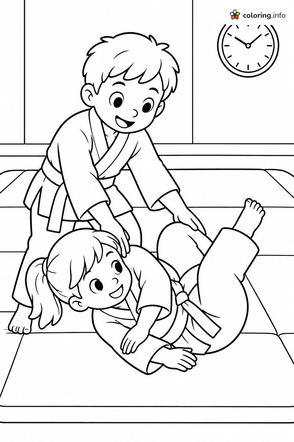 Friendly Judo Throw Practice, Martial Arts for Kids coloring sheet Friendly Judo Throw Practice, Martial Arts for Kids coloring sheet