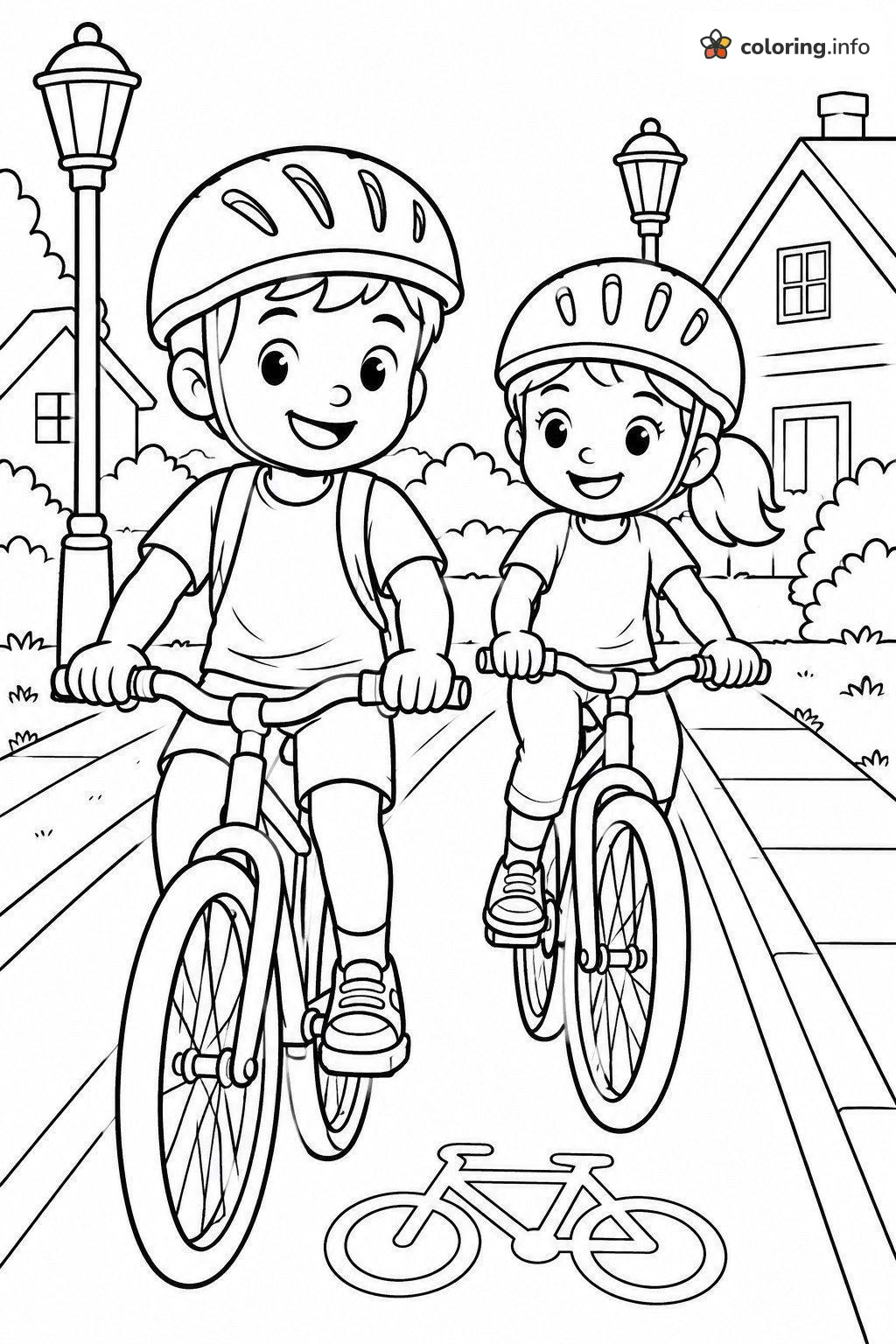 Bike Ride Down a City Street With Two Kids coloring page Bike Ride Down a City Street With Two Kids coloring page