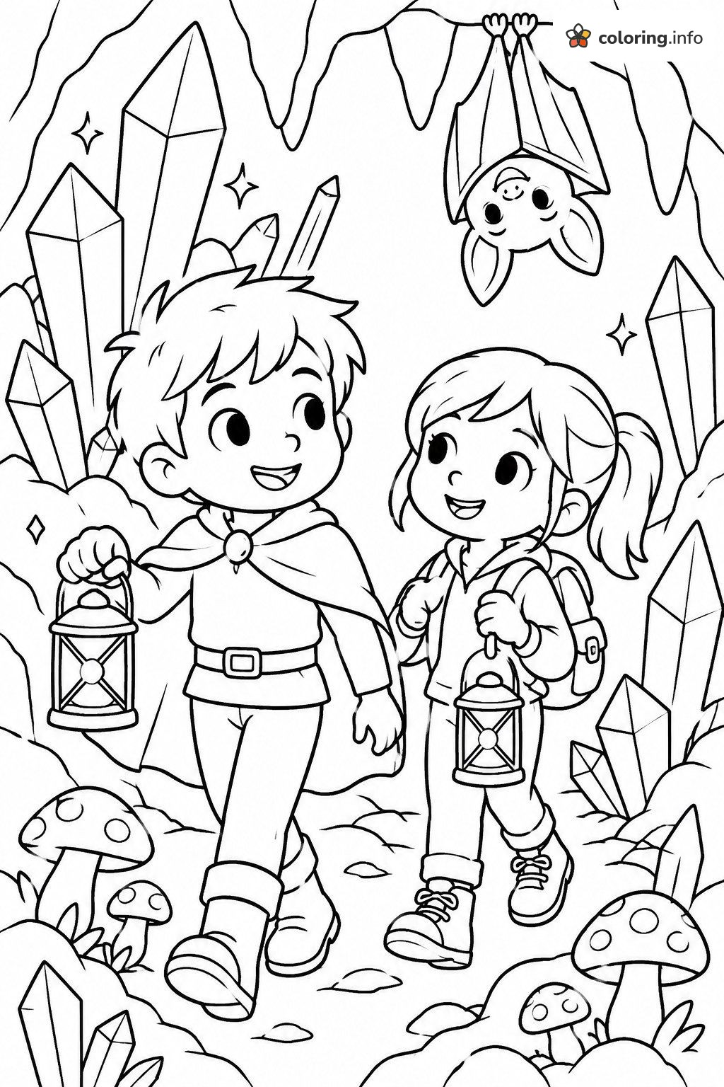 Two Lantern Kids in a Rainbow Rangers Crystal Cave coloring page Two Lantern Kids in a Rainbow Rangers Crystal Cave coloring page