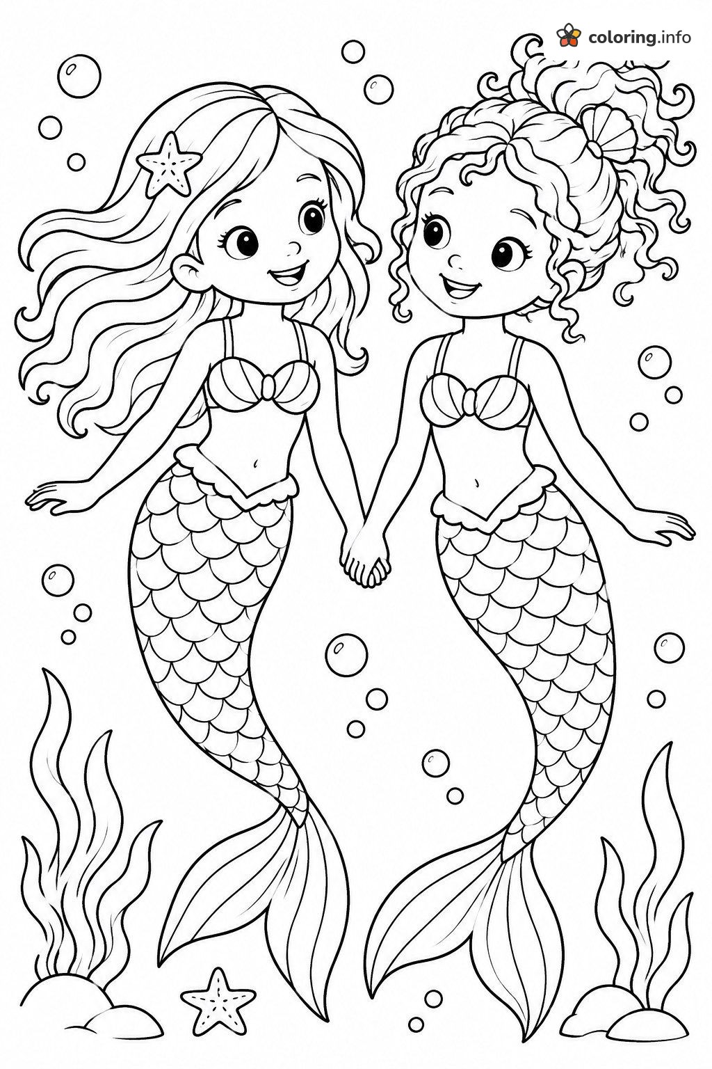 Mermaid Friends Holding Hands Underwater coloring sheet Mermaid Friends Holding Hands Underwater coloring sheet