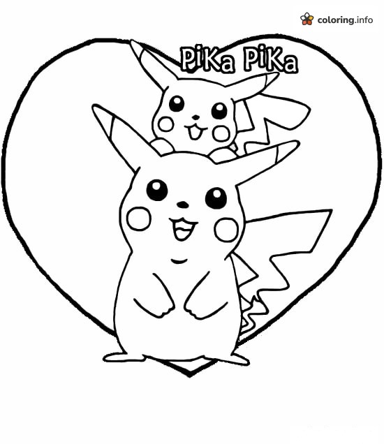 Pika Pika Heart With Two Pikachu coloring page Pika Pika Heart With Two Pikachu coloring page