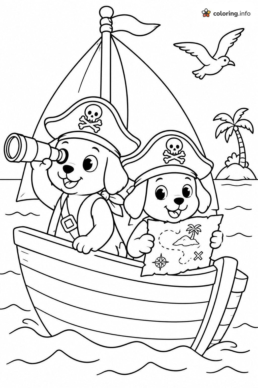 Pirate Puppy Dog Pals with a Spyglass and Treasure Map coloring page Pirate Puppy Dog Pals with a Spyglass and Treasure Map coloring page