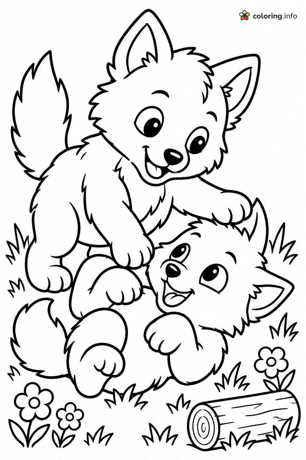 Two Wrestling Pups to Color in Our Wolves Collection coloring page Two Wrestling Pups to Color in Our Wolves Collection coloring page
