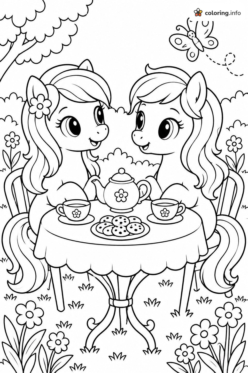 Garden Tea Party for Two: My Little Pony Printable coloring page Garden Tea Party for Two: My Little Pony Printable coloring page