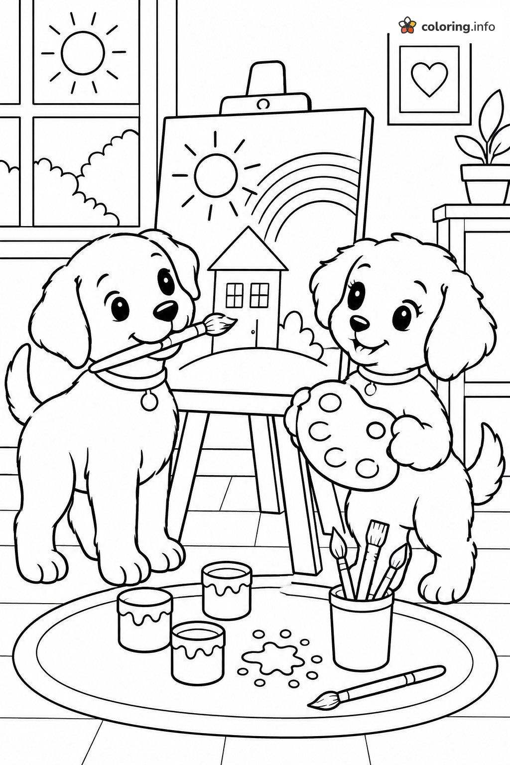 Little Artists: Puppy Dog Pals Painting at an Easel printable coloring page Little Artists: Puppy Dog Pals Painting at an Easel printable coloring page