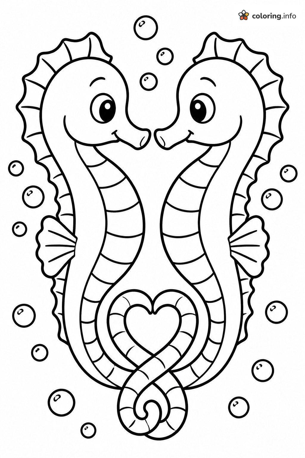 Two Seahorses Making a Heart With Curled Tails coloring page Two Seahorses Making a Heart With Curled Tails coloring page