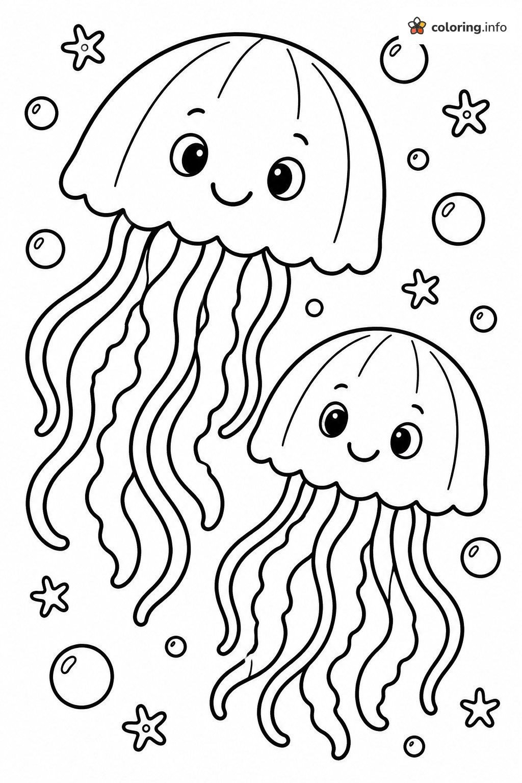 Floating Jellyfish Pair With Bubbles, Sea Animals (General) Coloring Sheet Floating Jellyfish Pair With Bubbles, Sea Animals (General) Coloring Sheet