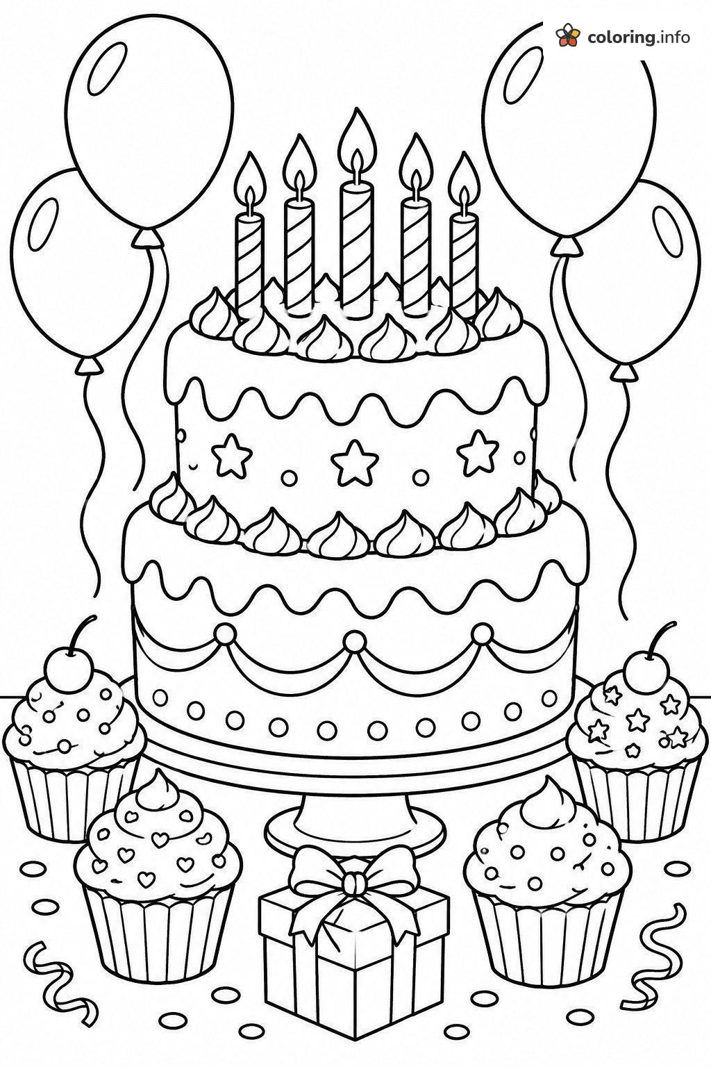 Birthday Cake and Cupcakes Coloring For Girls coloring page Birthday Cake and Cupcakes Coloring For Girls coloring page